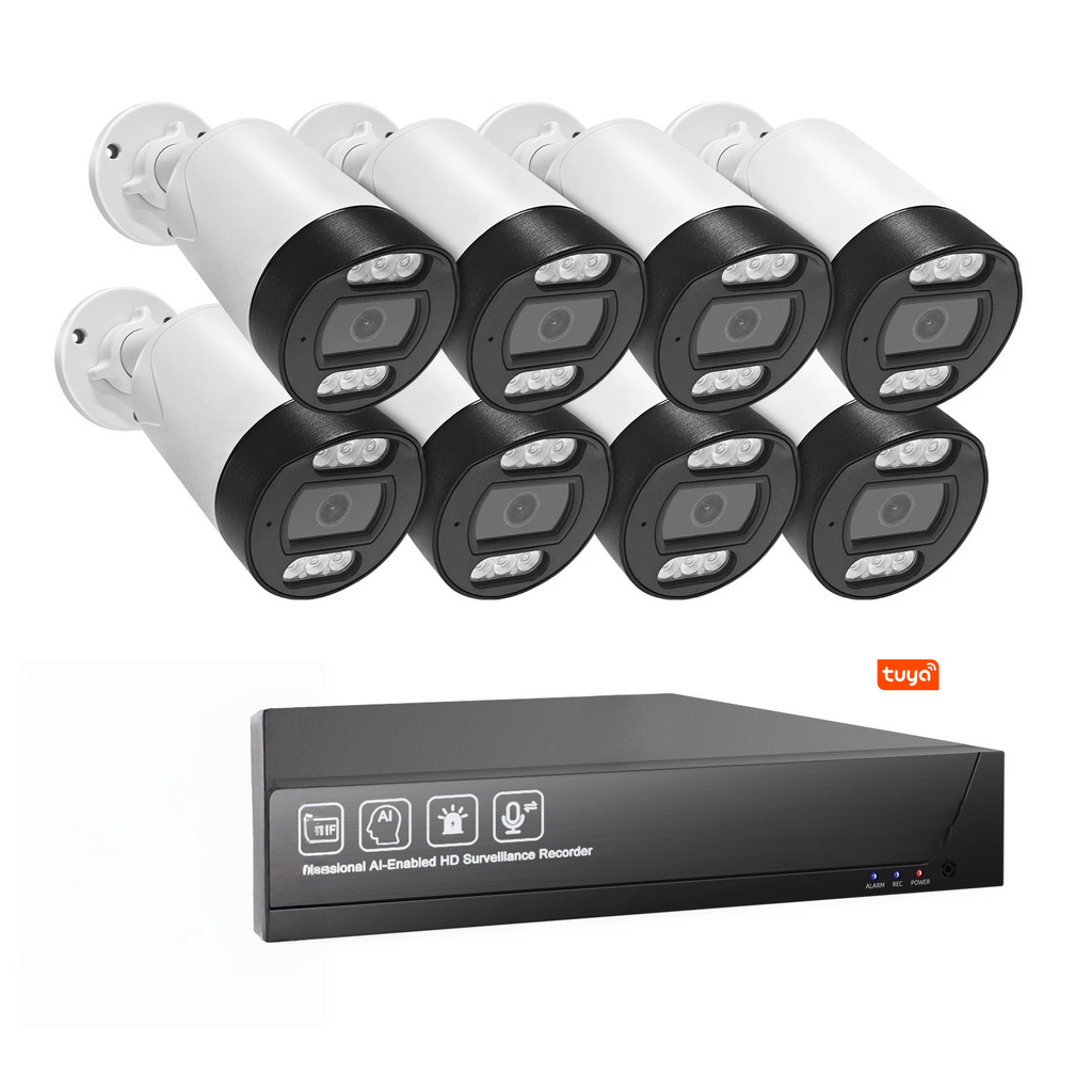 Tuya APP 4CH /8CH 5MP Bullet AI POE IP Camera Security Surveillance System Camera Kit